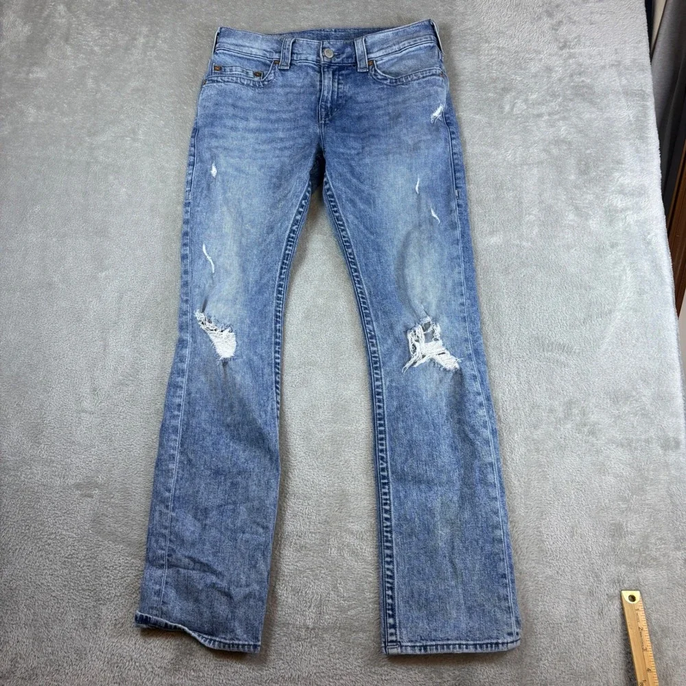 True Religion Jeans Men 30 (Fits 32x32) Ricky Relaxed Straight Blue Whisker Fade